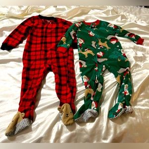 2 Pack 2T Fleece Christmas Holiday Footed Pajamas - Full Zip